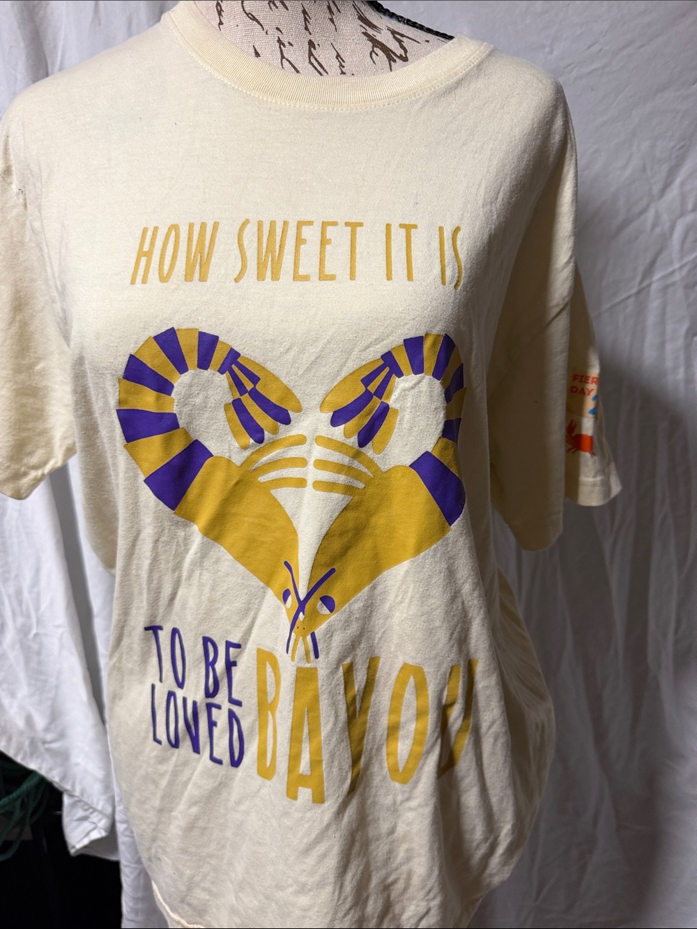 "Loved Bayou" Louisiana Crawfish Heart Purple Gold Graphic T-Shirt